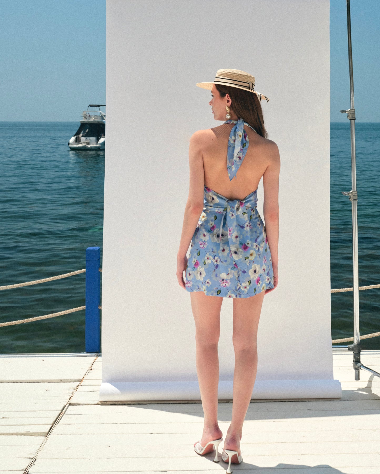 Rochie Daisy din matase florala cu esarfe
