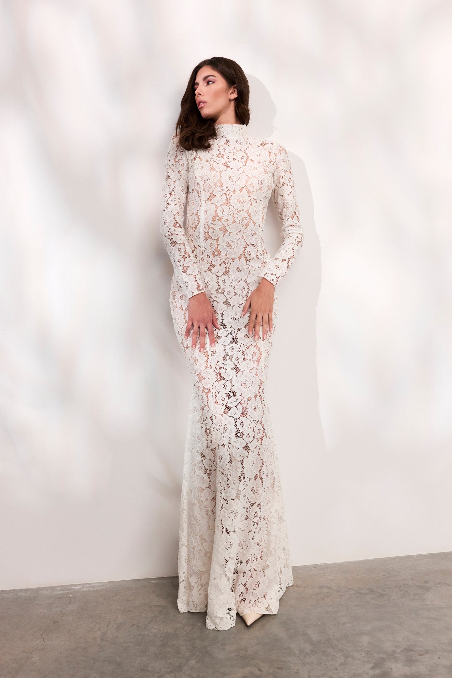 Rochie Alessia lunga din dantela alba