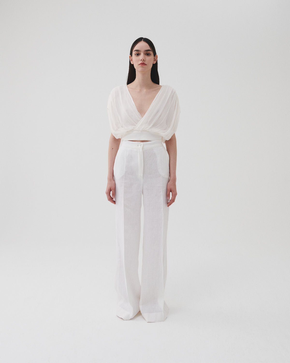 Pantalon Lung Riviera din In Alb