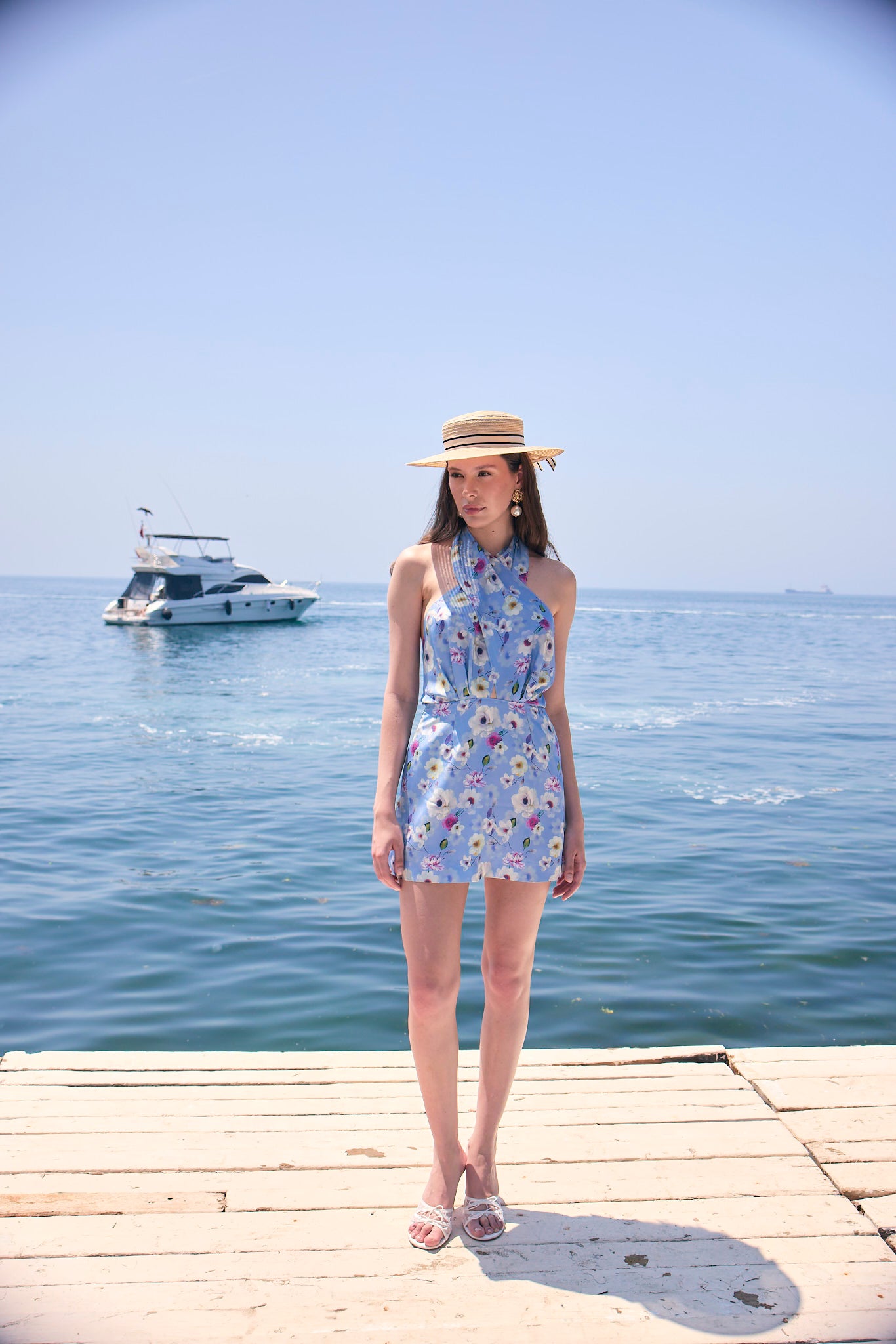 Rochie Daisy din matase florala cu esarfe