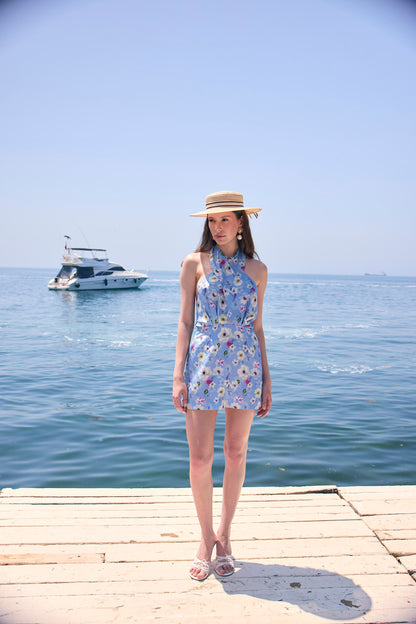 Rochie Daisy din matase florala cu esarfe