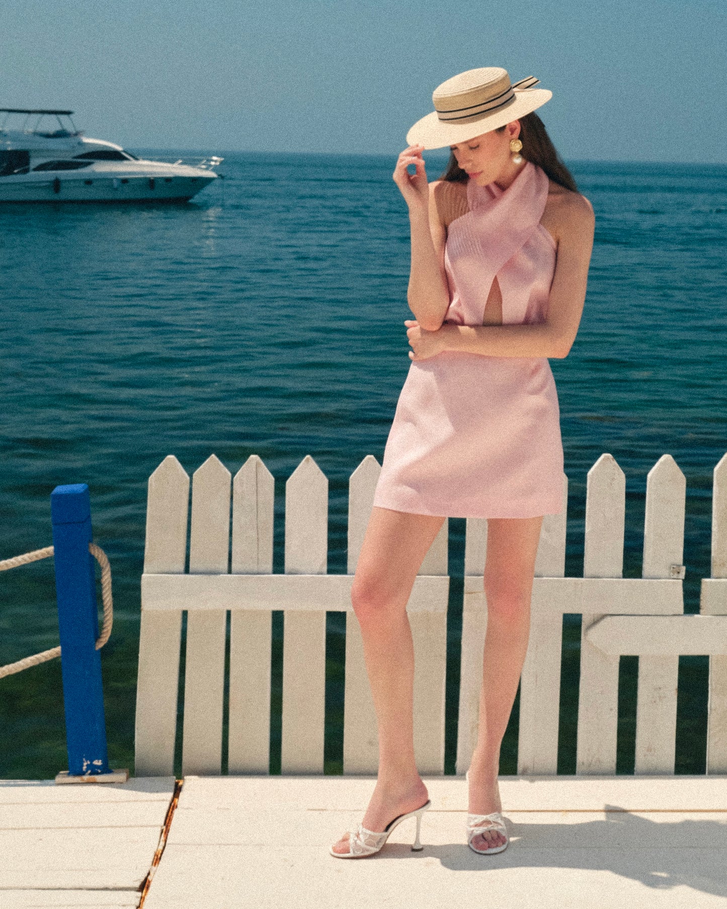Rochie Daisy din in roz cu esarfe