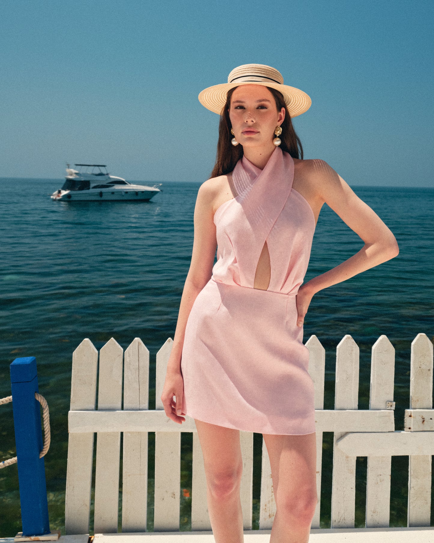 Rochie Daisy din in roz cu esarfe