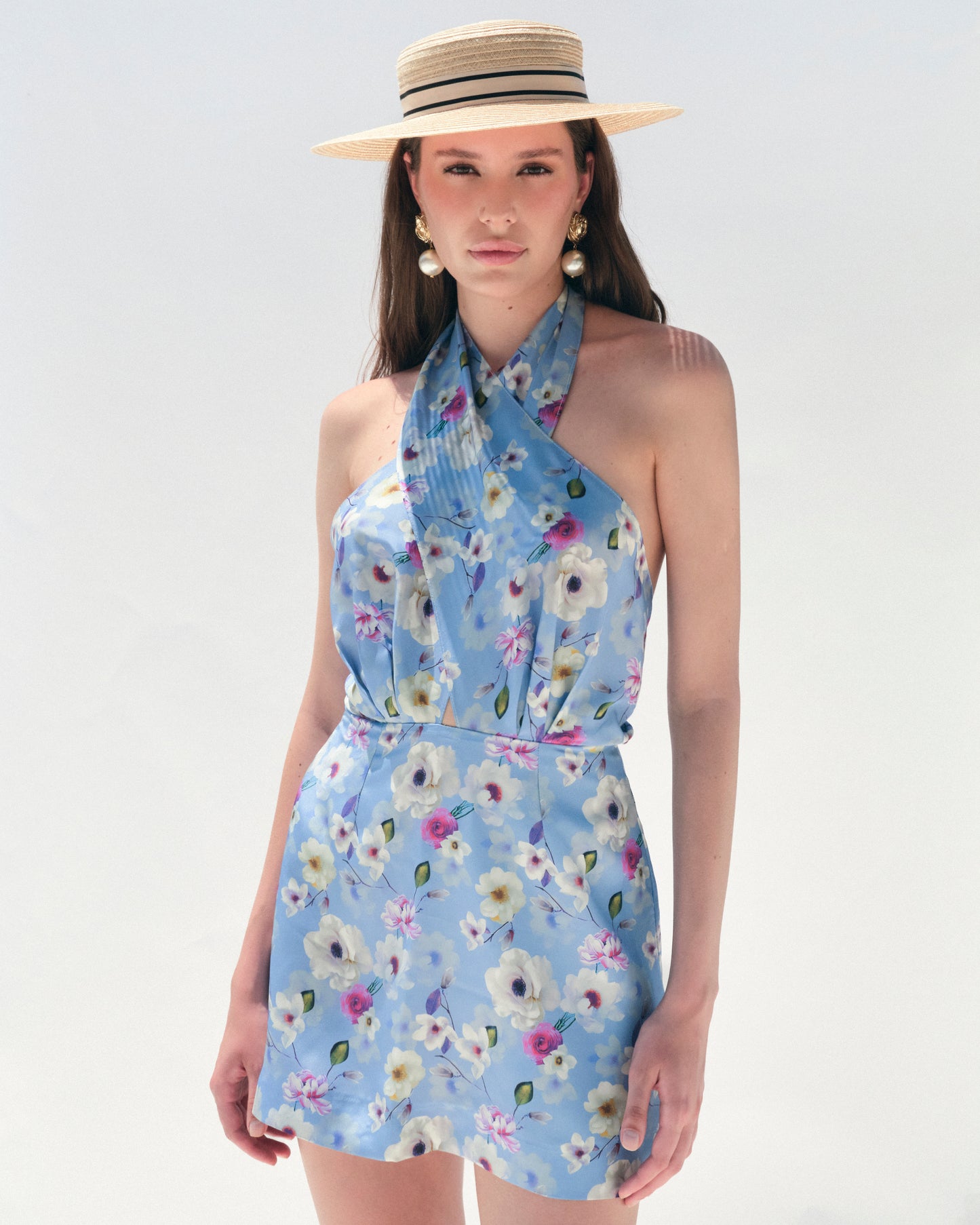 Rochie Daisy din matase florala cu esarfe