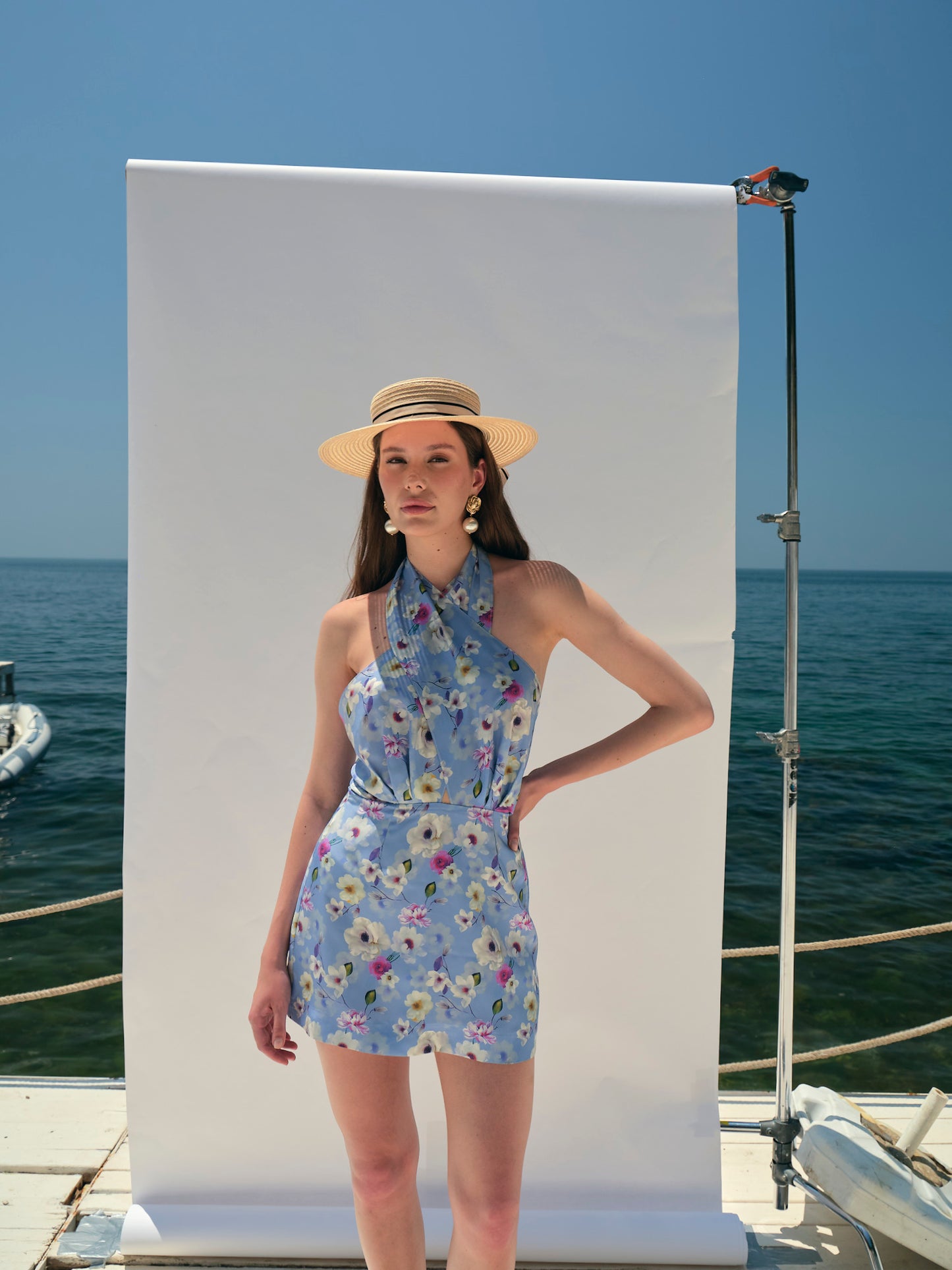 Rochie Daisy din matase florala cu esarfe