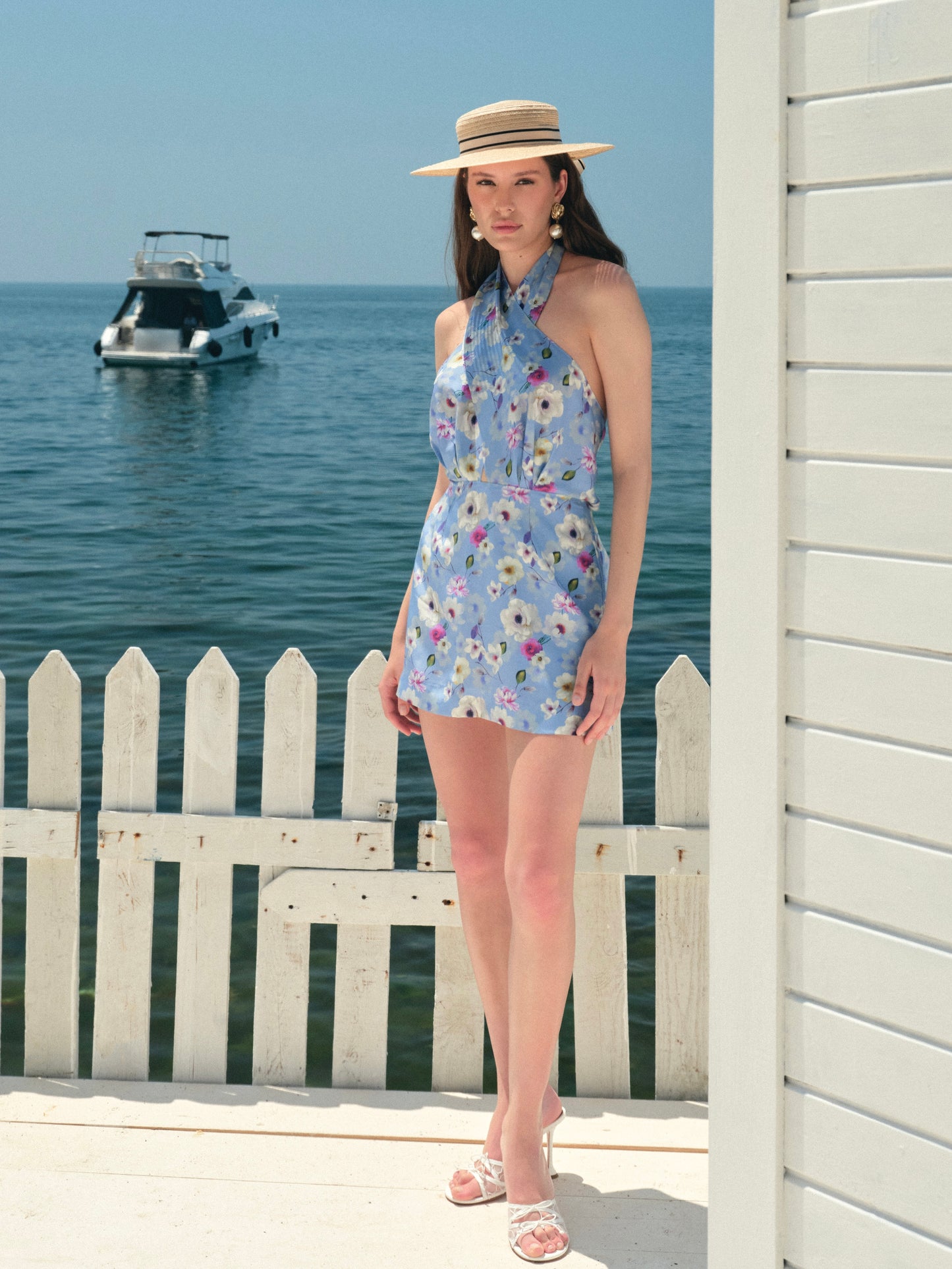 Rochie Daisy din matase florala cu esarfe