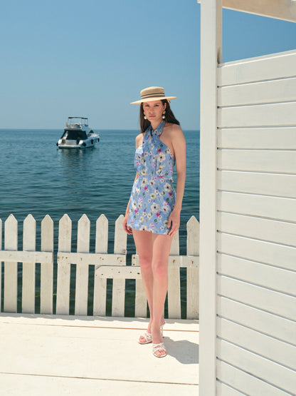 Rochie Daisy din matase florala cu esarfe