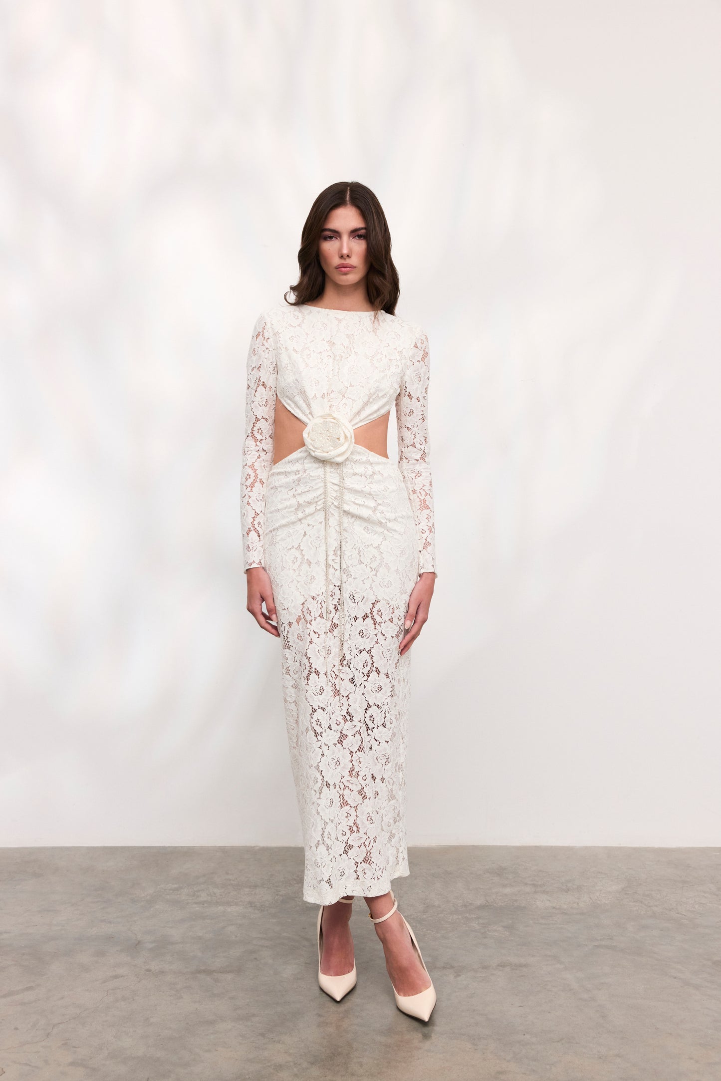 Rochie Rose midi din dantela alba