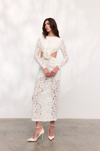Rochie Rose midi din dantela alba