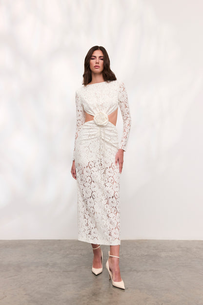 Rochie Rose midi din dantela alba