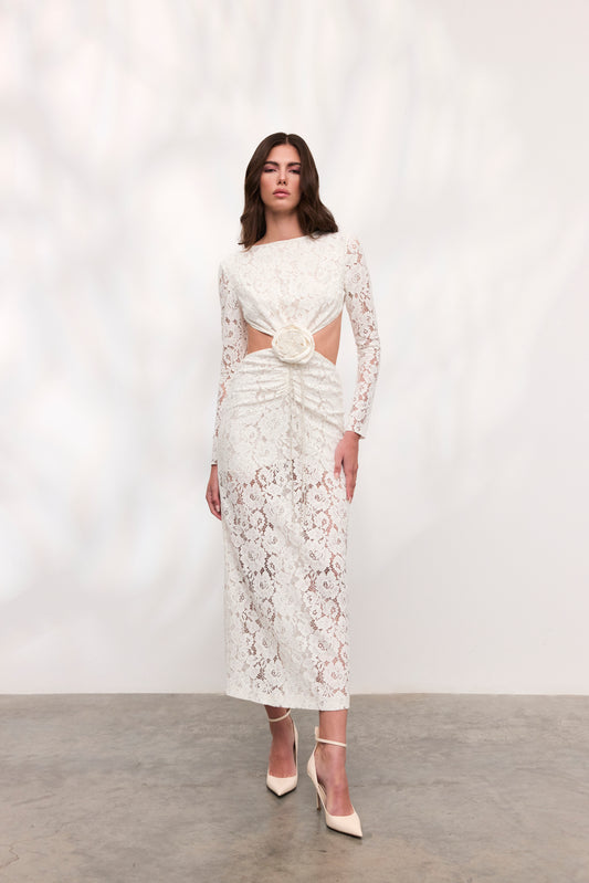 Rochie Rose midi din dantela alba