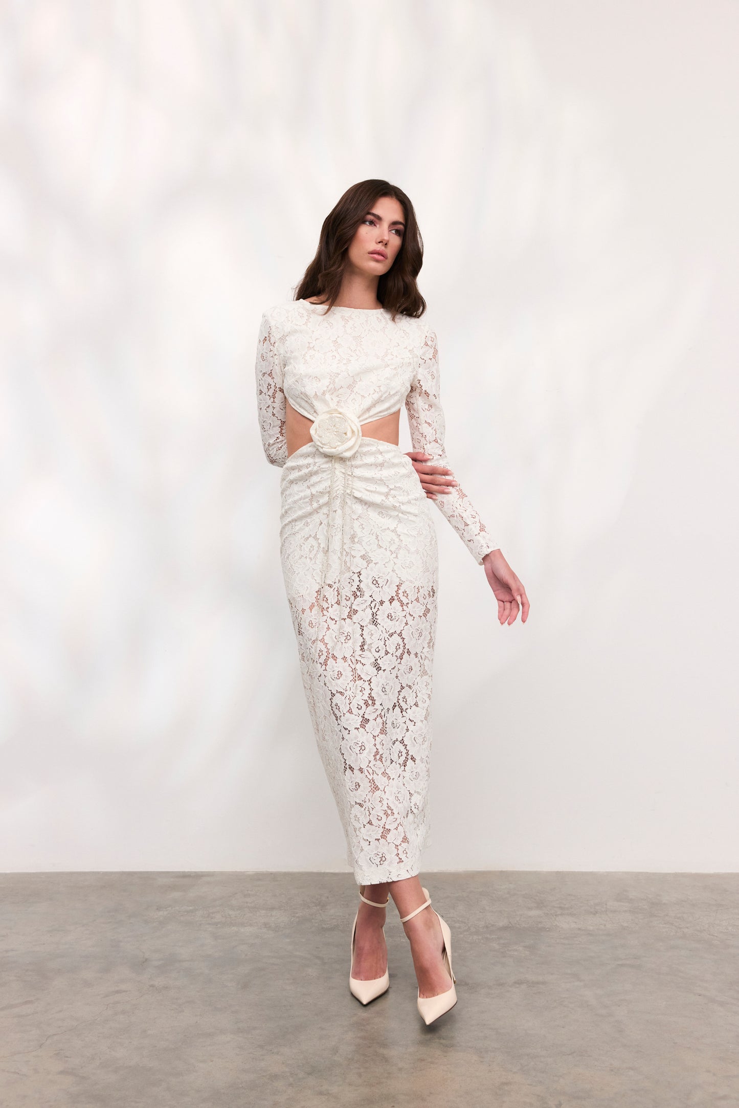 Rochie Rose midi din dantela alba