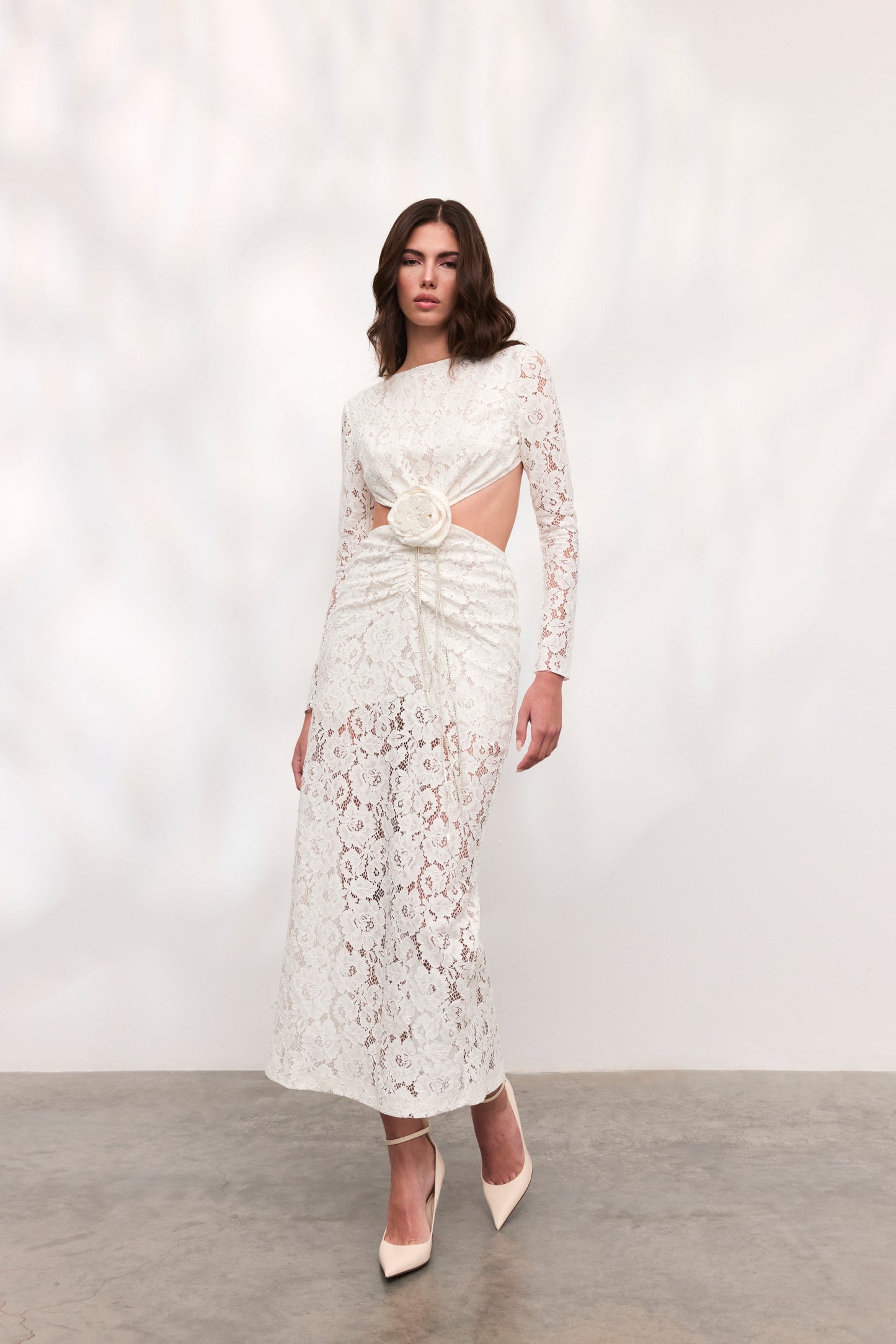 Rochie Rose midi din dantela alba