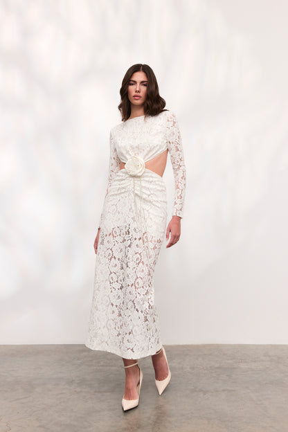 Rochie Rose midi din dantela alba