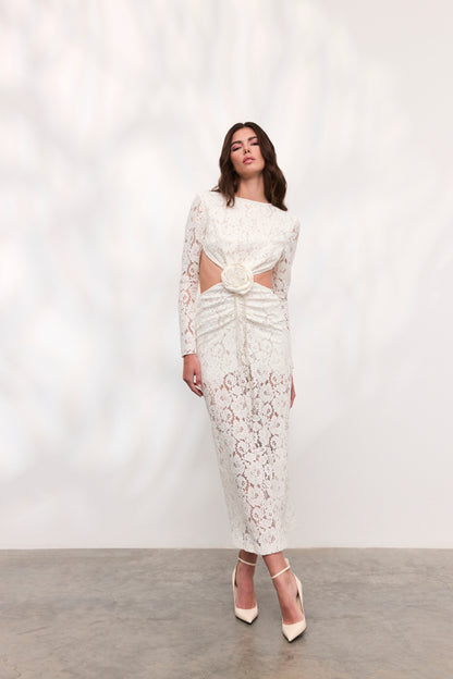 Rochie Rose midi din dantela alba