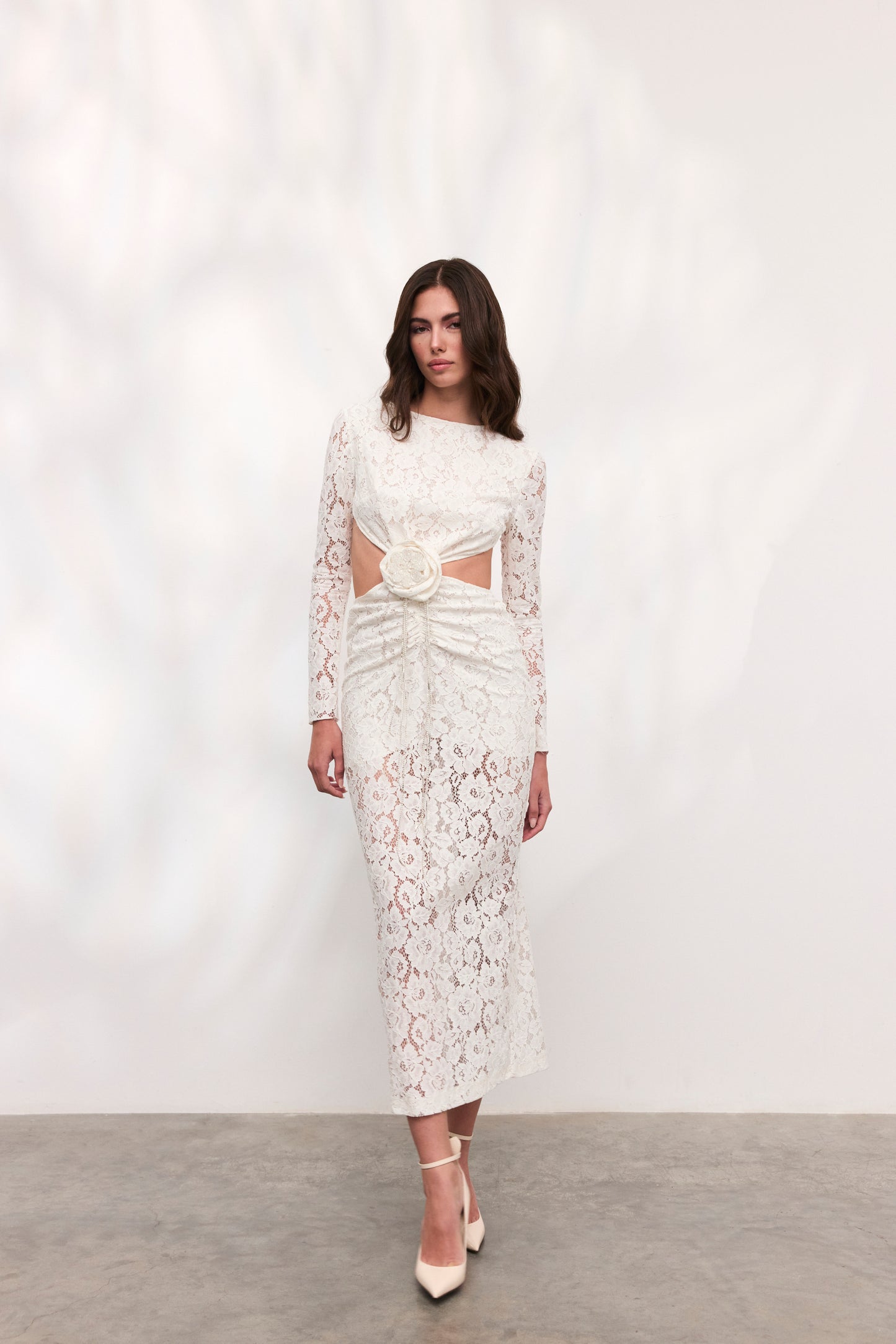 Rochie Rose midi din dantela alba