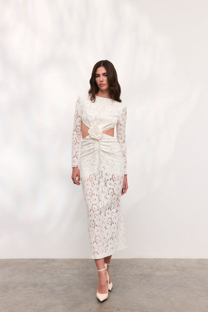 Rochie Rose midi din dantela alba