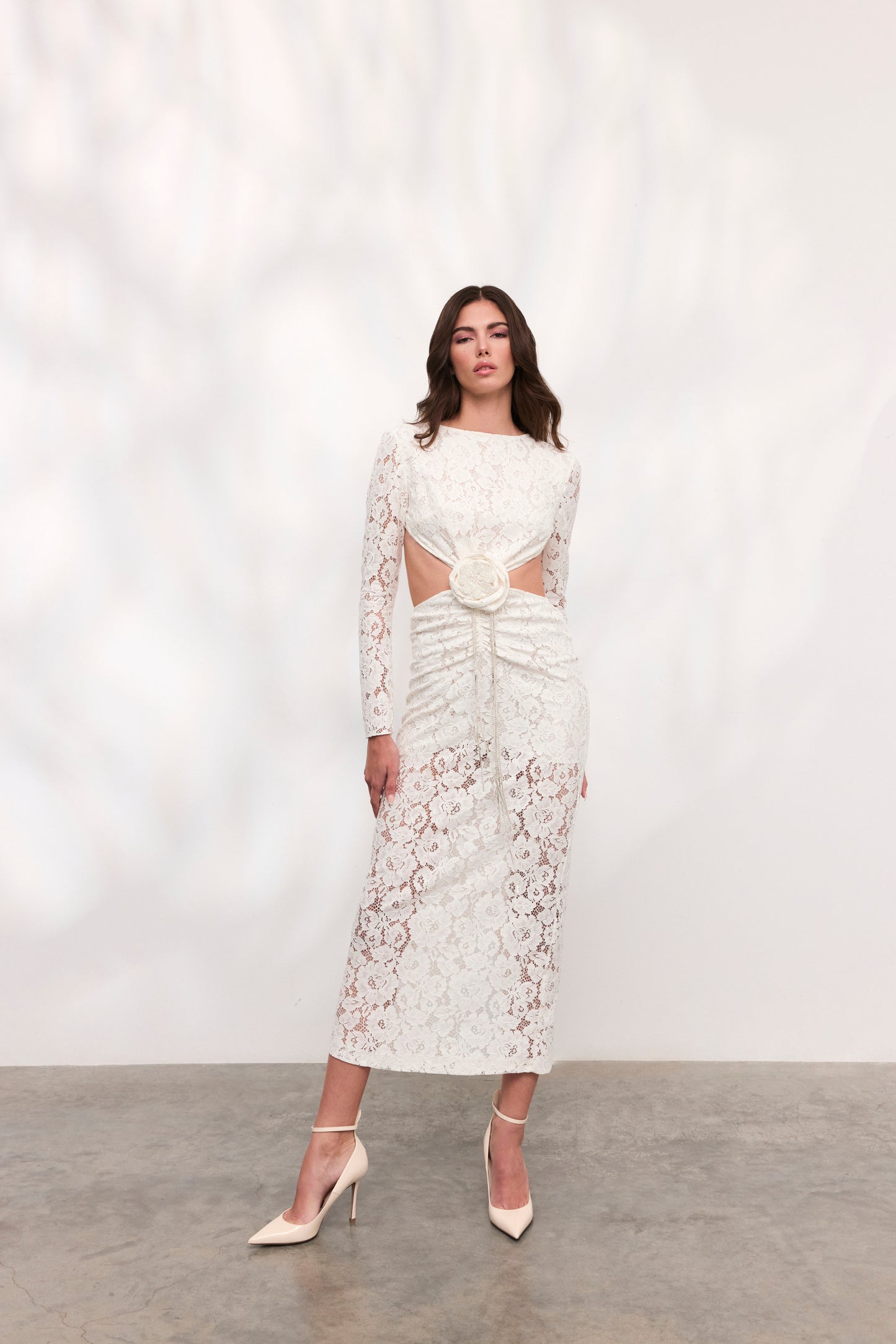 Rochie Rose midi din dantela alba