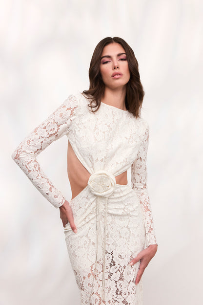 Rochie Rose midi din dantela alba