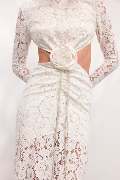 Rochie Rose midi din dantela alba