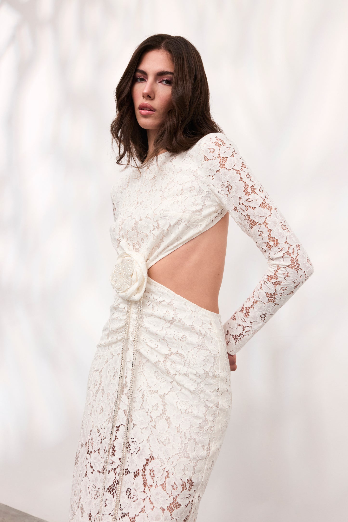 Rochie Rose midi din dantela alba