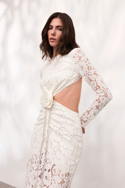 Rochie Rose midi din dantela alba
