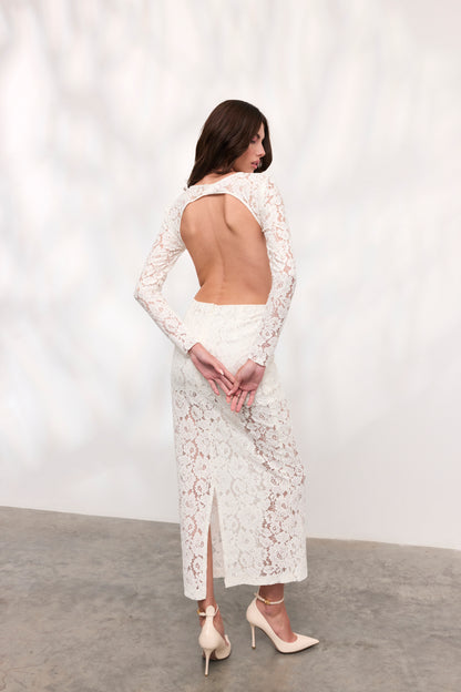 Rochie Rose midi din dantela alba