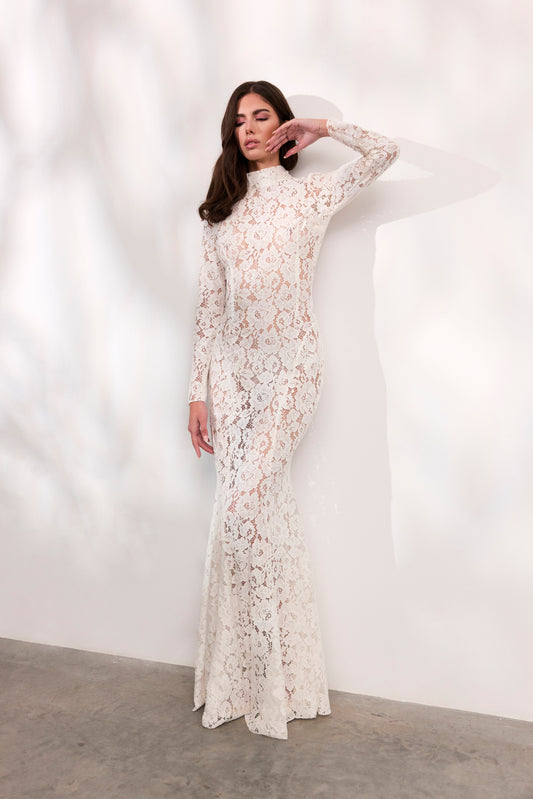 Rochie Alessia lunga din dantela alba