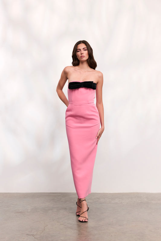 Rochie Elenia lunga din crep roz