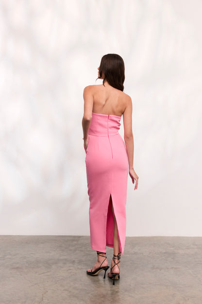 Rochie Elenia lunga din crep roz