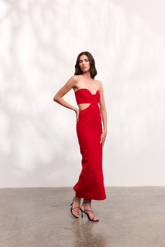Rochie Paloma lunga din crep rosu