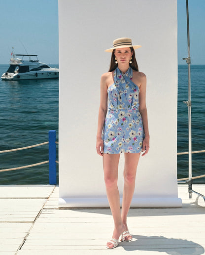Rochie Daisy din matase florala cu esarfe