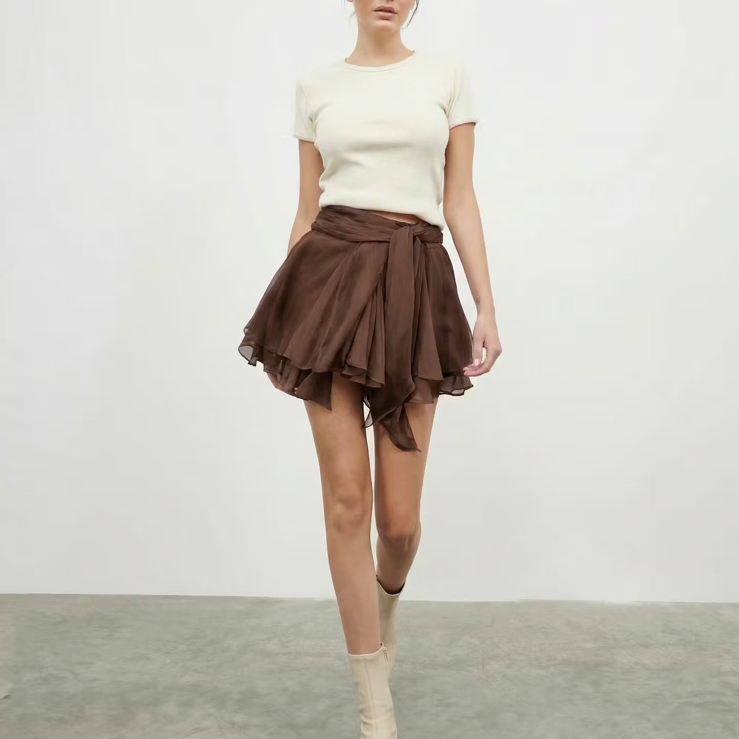 Fusta Dolce scurta din matase maro