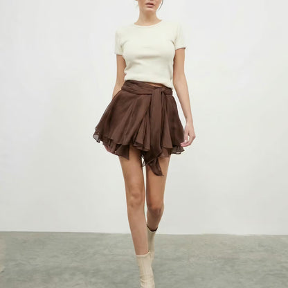 Fusta Dolce scurta din matase maro