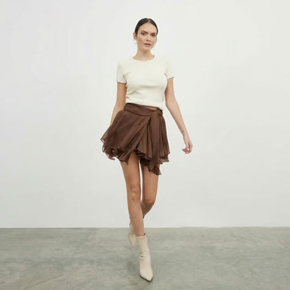 Fusta Dolce scurta din matase maro