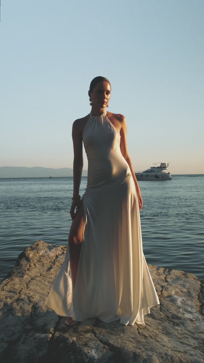Rochie Lunga matase cu spatele gol Adeline