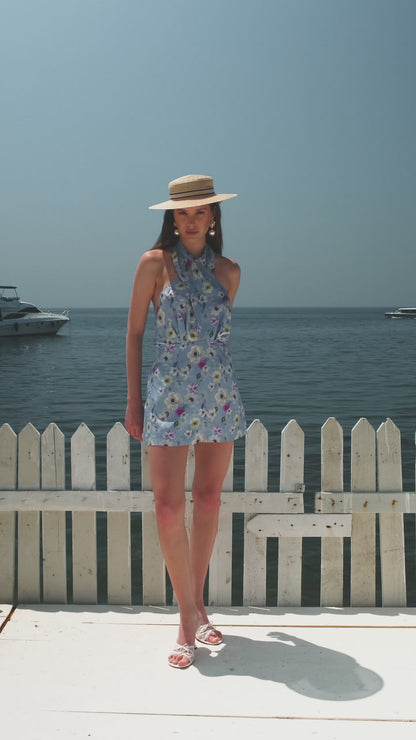 Rochie Daisy din matase florala cu esarfe