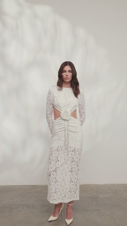 Rochie Rose midi din dantela alba